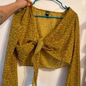 Bell sleeved mustard yellow top